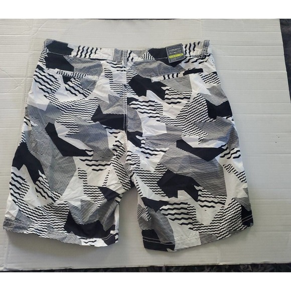 American Rag Men Black White Geometric Print Zip Closure Pockets Swim Trunks 36 - Picture 5 of 12